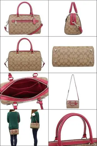 美國正品COACH F83607全新款 前拉鍊-滿版深咖紅色、滿版卡其白、深咖黑色、滿版深咖黑拚粉、黑金色~波士頓包 (大號.頭層真皮+防刮PVC皮革) 可斜背包 側背包 手提包 肩背包--(保證美國Outlet 直購100%正品櫃購入) -*vivi shop*