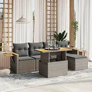 Patio Furniture Sets 6 Piece Garden Sofa Set with Cushions Grey Poly Rattan