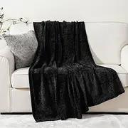 [Battilo] Black Throw Blanket for Couch, Woven Chenille Throw Blankets for Bed, Chair, Sofa, Black Knitted Blanket Cozy Soft Blanket, 130x170cm