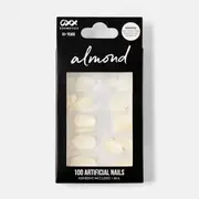 OXX Cosmetics 100 Pack Artificial Nails with Adhesive - Almond Shape, Clear