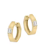 Bloomingdale's Fine Collection Diamond Emerald Cut Huggie Hoop Earrings in 14K Yellow Gold, 0.33 tcw