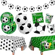 Soccer Party Tableware, Soccer Birthday Tableware Set Plates and Napkins Table Cloth Soccerball Decoration Banner etc Soccerball Theme Party Tableware for Party Decorations Supplies