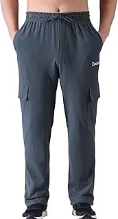 [Zoulee] Men's Cargo Pants Open Bottom Loose Fit Sweatpants, Straight Leg Gym Casual Pants with Pockets, Front Zipper Fly