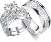 CEJUG Wedding Bands Sets for Him and Her Couples Wedding Rings Engagement Ring Bridal Ring Women Matching Men's CZ Carbide Titanium Band