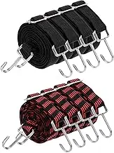 uxcell 8Pcs Adjustable Bungee Cords with Hooks, 79 Inch Flat Heavy Duty Elasticity Straps Rubber Bungee Cords with Buckle for Outdoor, Camping, Tarp, Bike Rack, Luggage, Black/Black Red