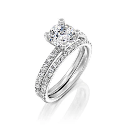 Brilliant 14K White Gold Round Cut Diamond Engagement Ring Set 0.40 CT F-G/SI2-I