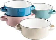 MÄSER Maila Colourful Soup Cups Set for 4 People Made of Ceramic in Enamel Look, Soup Bowls with Handle in Vintage Design, Stoneware, Petrol/Dusky Pink/Beige/Dark Blue