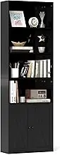 Giantex 6-Tier Freestanding Bookcase, Modern Bookshelf with Farmhouse Style Cabinet Doors, Multipurpose Storage Cabinet with Display Rack and Adjustable Shelf for Office, Living Room, Study (Black)