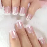 SHORT *PINK PEARL MANICURE* Full Cover Transparent White 24 Nail Tips Glue Set!
