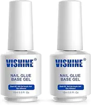 Vishine 2 PCS 15ml 6 in 1 Nail Glue and Base Gel Kit for Acrylic Nails, Curing Needed UV Extension Super Strong Bonding Glue for False Nail Tips and Press on Nails, Nail Repair Treatment