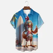 Men's Rooster Funny Summer Hawaiian Shirt Button Up Shirt Short Sleeve Hawaiian Resort Vacation Holiday Beach Wear Summer Spring Turndown 3D Print Collared Shi