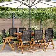 Reclining Garden Chairs 8 pcs Black Poly Rattan and Solid Wood Patio Chair