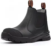 [KAM-LITE] Work Boots for Men, Slip On Safety Boots, Steel Toe Cap Waterproof Leather Safety Shoes, Comfortable Breathable Lightweight Work Shoes