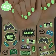 xo, Fetti Video Game Party Supplies Temporary Tattoos - 40 Glow in the Dark Styles | Videogame Birthday Favors, Decorations, Controller, Computer Keyboard, Gamer, Arcade