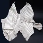 Set 2 Ruffled Linen Kitchen Towels gray stripe with loop Stonewashed beige