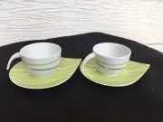 Rotberg Porcelain Small Green W/Coffee Tea Cups With Matching Saucers