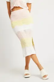 Multi Stripe Knit Skirt Midi Crochet - Size 16XL, Women's Knit Skirt