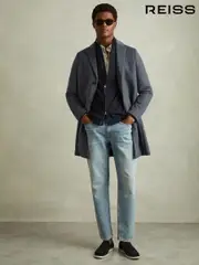 Reiss Airforce Blue Gable Wool Blend Single Breasted Overcoat (B71253) | $670