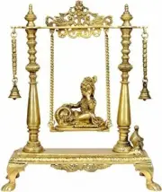 Brass Butter Lord Krishna on Swing Idol Statue Figurine 16"