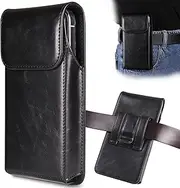 Holster for Galaxy S25 Ultra S24 Ultra S23 Ultra 5G Note 20 Ultra 5G Note 10+ Plus 5G, Premium Leather Pouch with Belt Clip Phone Holster Belt Case, Black -XL