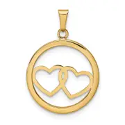 14K Yellow Gold Polished Double Heart In Circle Pendant