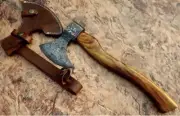 CUSTOM HANDMADE DAMASCUS STEEL WOOD AXE HATCHET TOMAHAWK KNIFE WITH SHEET 16”