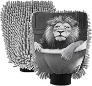 XYMZR Absorbent Microfiber Car Wash Mitt Lion Bathtub Funny, Funny Cute Anime Scratch Free for Cars Cleaning, Home Cleaning Mitts, 2 Pack, 10.24” L x 7.09” W