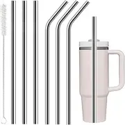 6 Pack Stainless Steel Straw Replacement 40 oz for Stanley Tumbler,3 Straight + 3 Curved Reusable Straws with Cleaning Brush, Compatible for 40oz Stanley Cup Tumbler