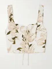 [Agua by Agua Bendita] Agua by Agua Bendita - Reserva Cropped Lace-up Floral-print Linen Bustier Top - Multi - x small x small Multi