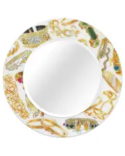 Empire Art Direct Gold Charm Round Beveled Mirror On Free Floating Printed Tempered Art Glass