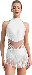 [Miutii] Latin Jazz Dance Costume for Women Fringe Bodysuit Rumba Samba Salsa Dancing Party Unitards Ballet Dress