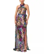 AIDAN BY AIDAN MATTOX Women's Floral-Print Crinkled Halter Gown Size 14 $265