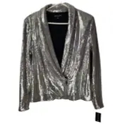 I•N•C International Concepts Silver Shiny Sequin Size M Zip Top Party Holidays