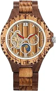 [GNGHDEDPP] Watches Wooden Men Watch Folding Clasp Watchband Stylish Mechanical Self-Winding Male Watches