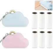 2 Pack Travel Portable Lint Roller with Hand Strap, Reusable Mini Lint Rollers with 6 Refill, Lint Remover for Clothes Bag (Blue+Pink)