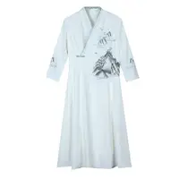 在飛比找ETMall東森購物網優惠-REKO-玩美衣櫃中式山水繡花米白雪紡旗袍洋裝M-3XL