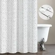 [JINCHAN] Black and White Shower Curtain Herringbone Fabric Shower Curtain Zig Zag Inky Chevron Farmhouse Shower Curtain Zigzag Modern Shower Curtain for Bathroom Waterproof Hooks Included 70x72 inches