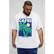 Mens White Plus Oversized Capri Palm Print T-Shirt
