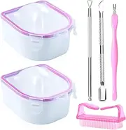 Nail Soaking bowl, 2PCS Soak Off Bowl Gel Polish Remover Manicure Acrylic Cuticle Bowls with Peeler and Pusher,Dead Skin Pusher, Brush for Salon 2pcs Pink 6 Piece Set