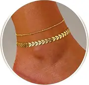 [RoseJeopal] 2PCS 18K Gold Stainless Steel Anklets Set, Hypoallergenic Beaded/Wheat Anklets for Women, Adjustable Gold Anklets with Gift Box, One Size, Stainless Steel, Cubic Zirconia