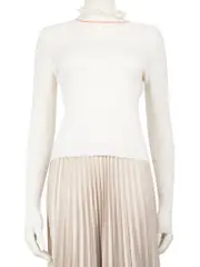 Ecru Wool Ruffle Accent Puff Sleeve Jumper