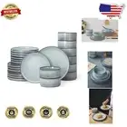 Handcrafted 24-Piece Microwave and Dishwasher Safe Dinnerware - Smoky Blue Set
