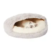 All Day Plush Faux Fur Cat Cocoon Grey 56x56x16cm