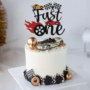 Sleyberoy Fast One Birthday Cake Decorating - Racing Club Themed Anniversary Party, Racing Checkered Flag Themed Party, Baby Shower, 1st Birthday Cake Decorating Supplies for Boys & Girls