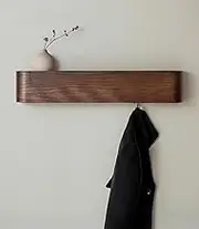 Kazai. Wall-Mounted Coat Rack 'Toke' - Modern Design Coat Rack with Hidden Wall Hooks - Solid Wood Veneer Panel Coat Hanger - Oak, Dark