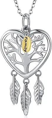 Dream Catcher Necklace for Women 925 Sterling Silver Heart Tree of Life Pendant