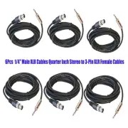 6Pcs 3-Pin Female Cables to 50ft PA Speaker XLR Cable Quarter Stereo Male Cables