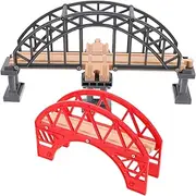 Little Train Track Bridge Decorative Wooden Toy Train Bridge Educational Pretend Play Set for Boys and Girls