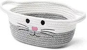 Grey Braided Cotton Rope Basket with Handle, Cute Storage Basket for Nursery, Gift Basket, Toy Storage for Dogs and Cats