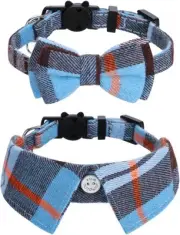 2 Pack/Set Cat Collar with Cute Bow Tie and Bell,Breakaway Plaid Shirt Collar